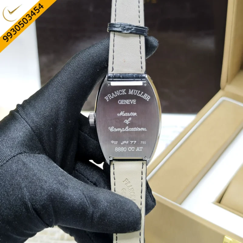 Franck Muller CASABLANCA Silver White Diamond Dial Black Leather Strap Swiss Automatic Watch - Image 4