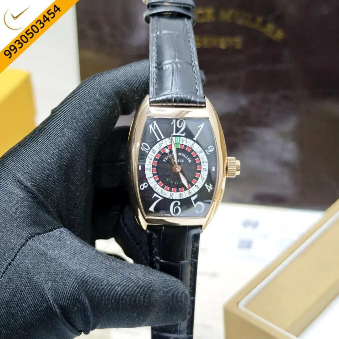 Franck Muller Casablanka Vegas Black Dial Black Leather Strap Automatic Watch