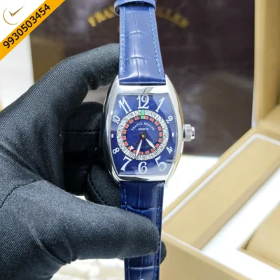 Franck Muller Casablanka Vegas Blue Dial Blue Leather Strap Swiss Automatic Watch