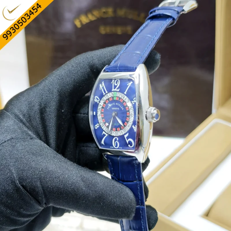 Franck Muller Casablanka Vegas Blue Dial Blue Leather Strap Swiss Automatic Watch - Image 2