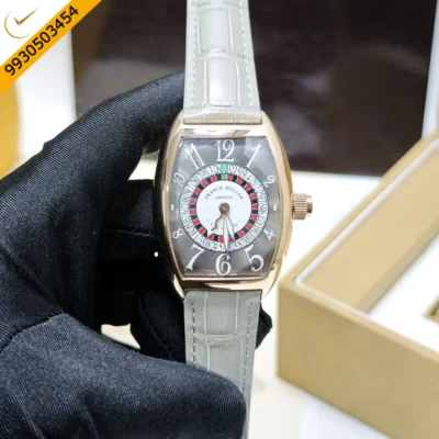 Franck Muller Casablanka Vegas Rose Gold Grey Dial Grey Leather Strap Swiss Automatic Watch
