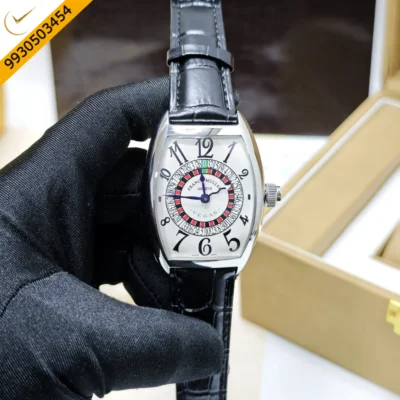 Franck Muller Casablanka Vegas Steel White Dial Black Leather Strap Swiss Automatic Watch