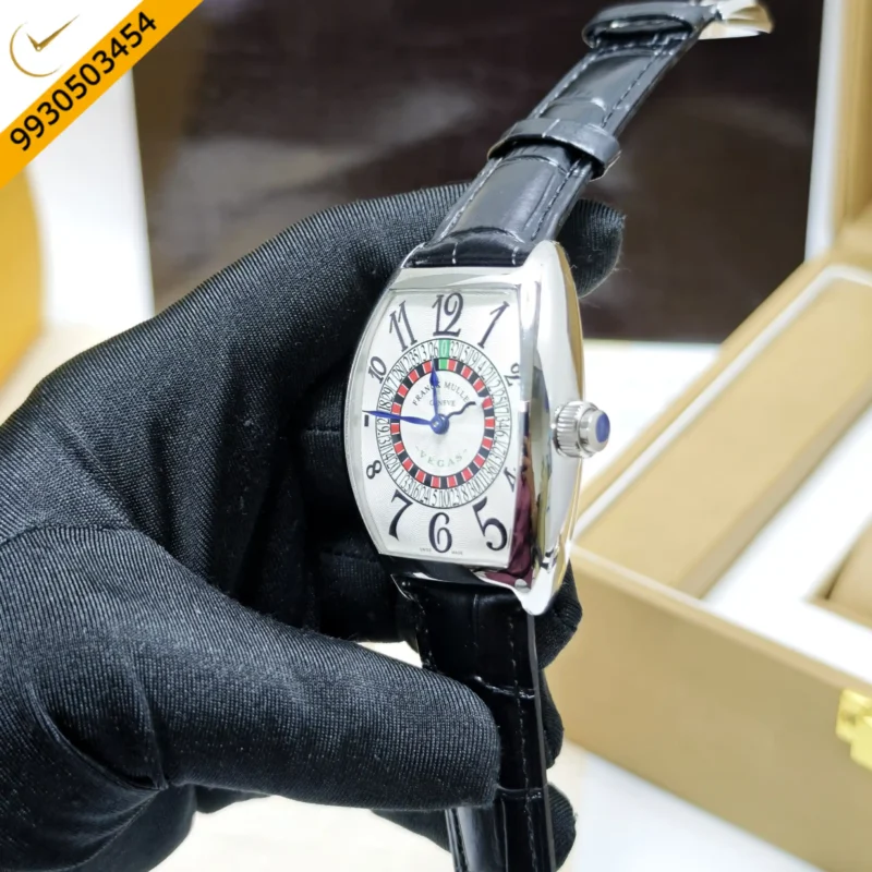 Franck Muller Casablanka Vegas Steel White Dial Black Leather Strap Swiss Automatic Watch - Image 2