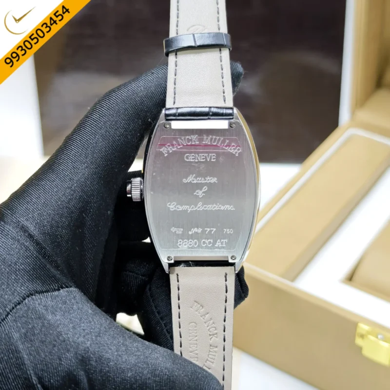 Franck Muller Casablanka Vegas Steel White Dial Black Leather Strap Swiss Automatic Watch - Image 4