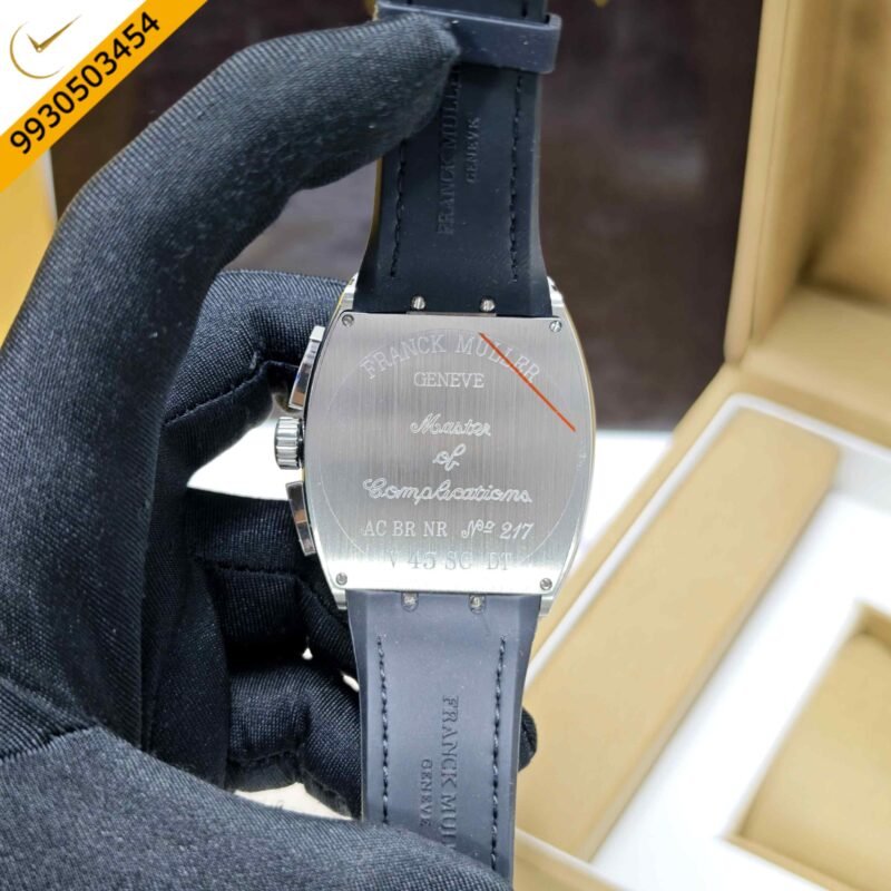 Franck Muller VANGAURD Chronograph Steel Black Dial Black Leather Strap Swiss Watch - Image 4