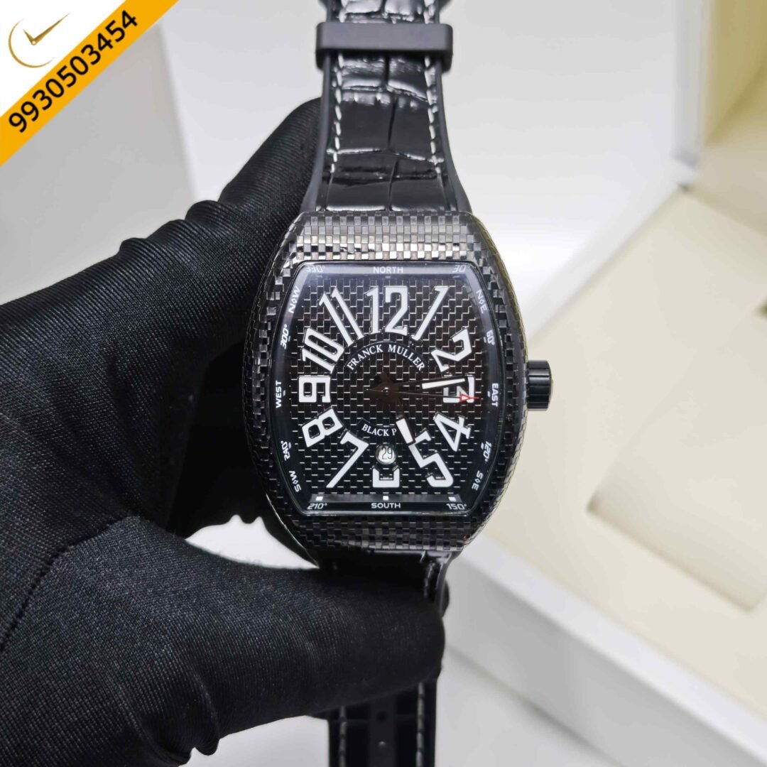 Franck Muller Vanguard Black PXL Black Dial Leather Strap Swiss Automatic Watch