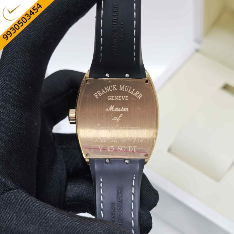Franck Muller Vanguard Gold PXL Gold Dial Black Leather Strap Swiss Automatic Watch - Image 4