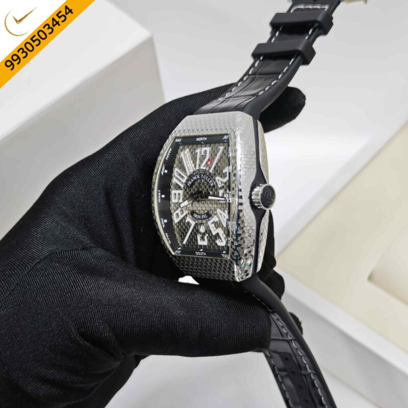 Franck Muller Vanguard Iron PXL Steel Silver Dial Black Leather Strap Swiss Automatic Watch - Image 2