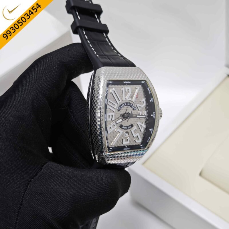 Franck Muller Vanguard Iron PXL Steel Silver Dial Black Leather Strap Swiss Automatic Watch - Image 3