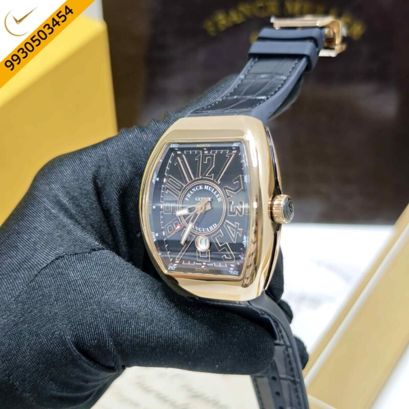 Franck Muller Vanguard Yachting Gold Black Dial Leather Strap Swiss Automatic Watch - Image 2