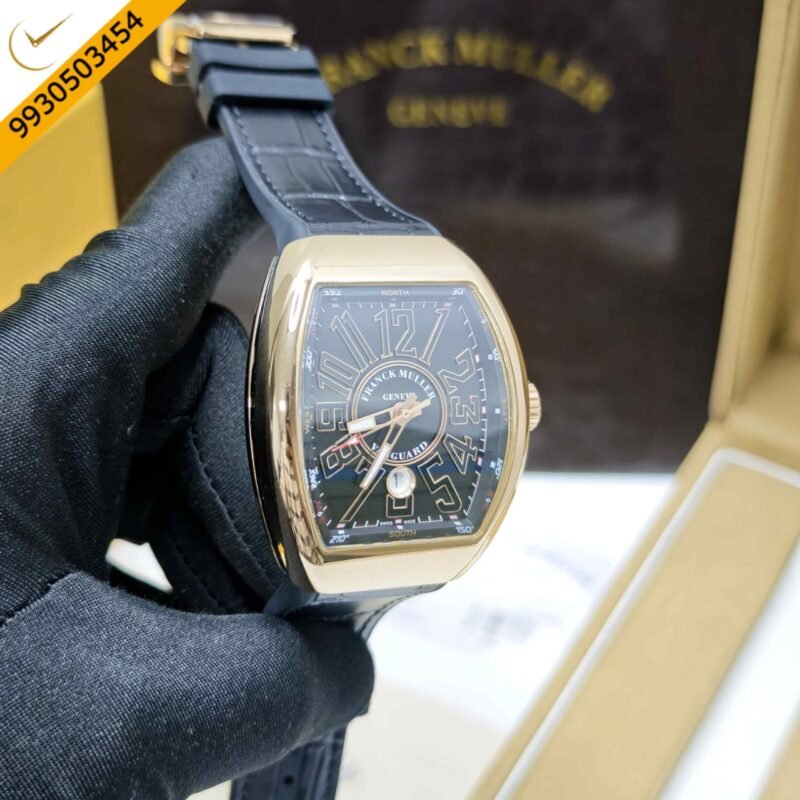 Franck Muller Vanguard Yachting Gold Black Dial Leather Strap Swiss Automatic Watch - Image 3