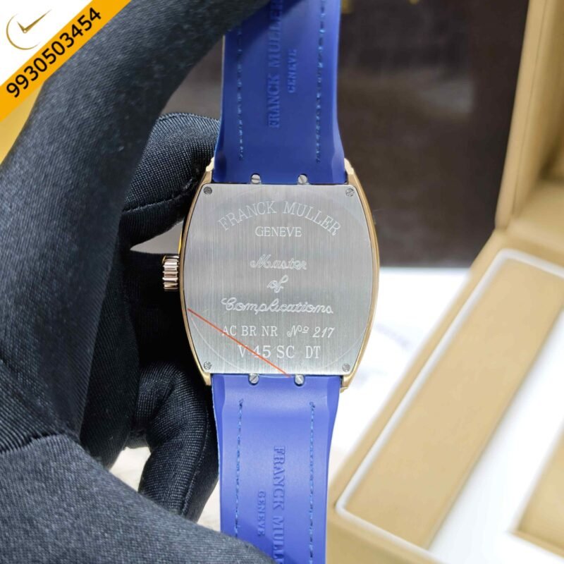 Franck Muller Vanguard Yachting Gold Blue Dial Leather Strap Swiss Automatic Watch - Image 4