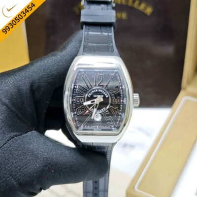 Franck Muller Vanguard Yachting Steel Black Dial Leather Strap Swiss Automatic Watch