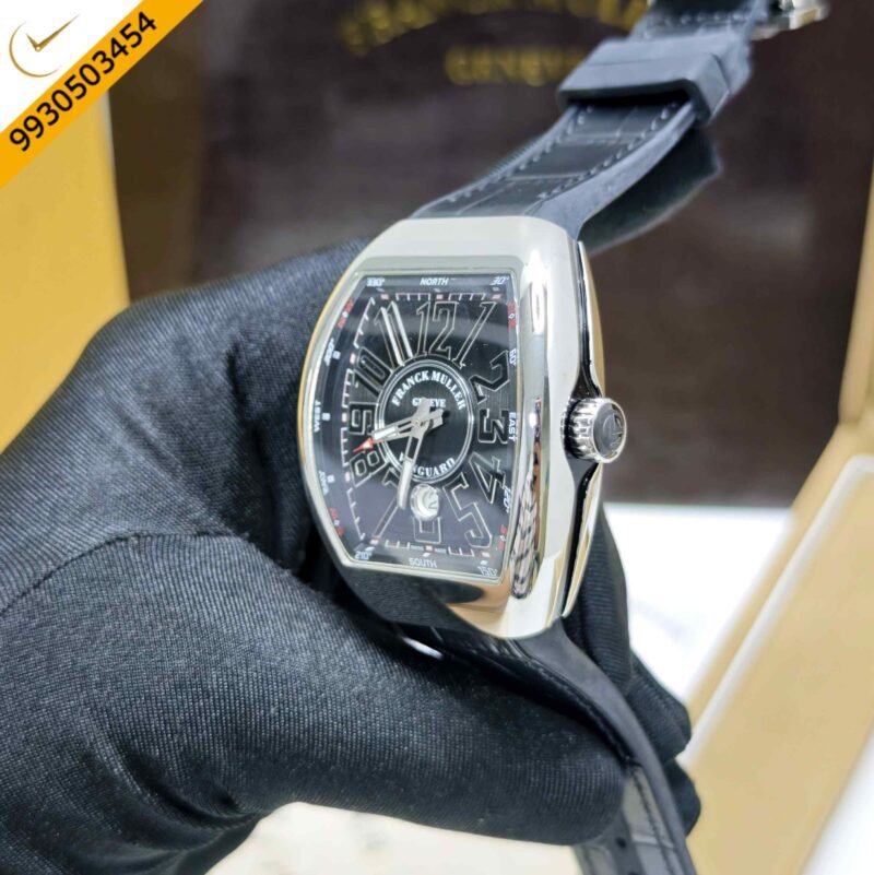 Franck Muller Vanguard Yachting Steel Black Dial Leather Strap Swiss Automatic Watch - Image 2