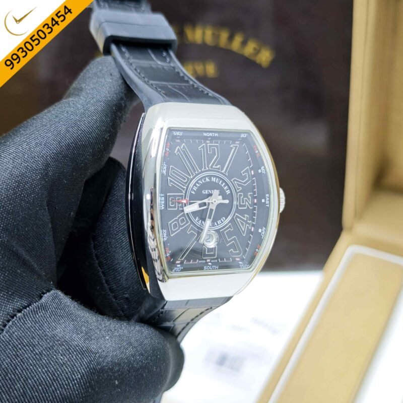 Franck Muller Vanguard Yachting Steel Black Dial Leather Strap Swiss Automatic Watch - Image 3