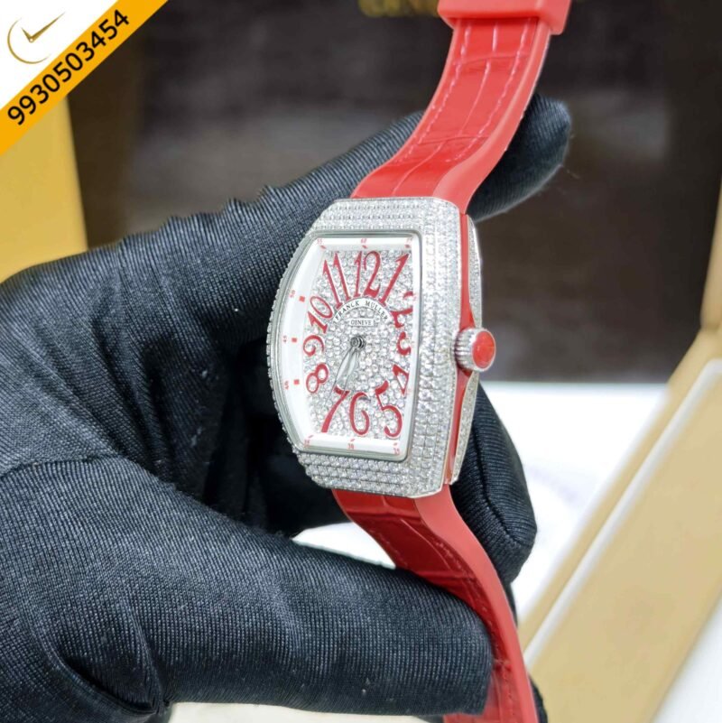 Franck muller cheap vanguard full diamond Steel Whte Diamond Dial Leather Strap Swiss Automatic Watch - Image 2