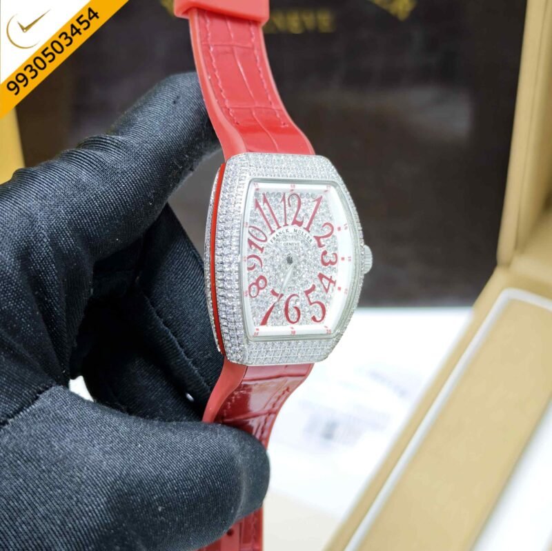 Franck muller cheap vanguard full diamond Steel Whte Diamond Dial Leather Strap Swiss Automatic Watch - Image 3