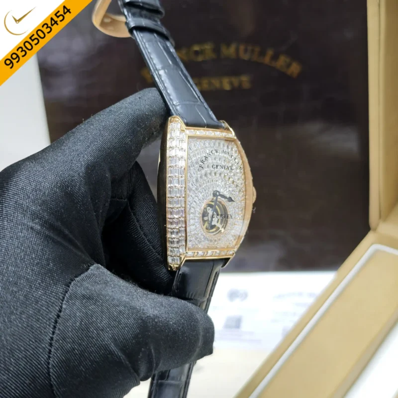 Frank Muller Grand Cintree Curvex Tourbillon White Dial Black Leather Strap Swiss Automatic Watch - Image 3
