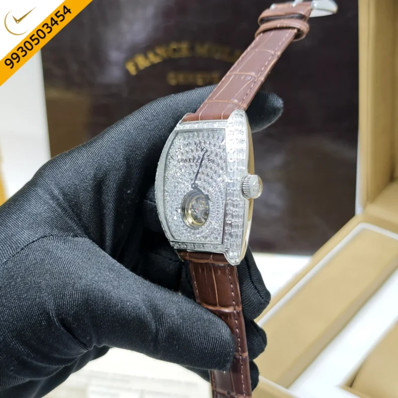 Frank Muller Grand Cintree Curvex Tourbillon White Dial Brown Leather Strap Swiss Automatic Watch - Image 2