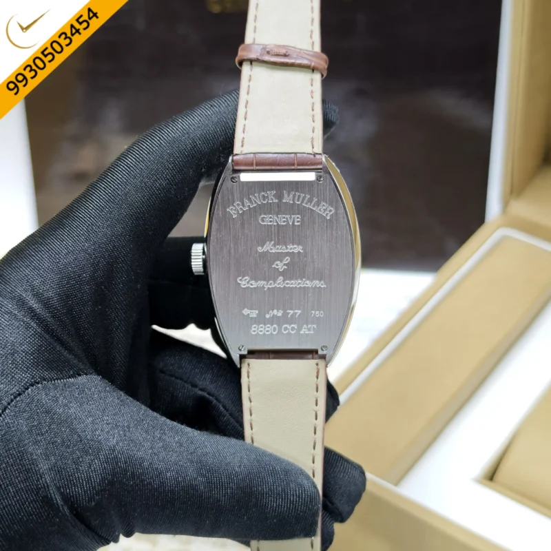 Frank Muller Grand Cintree Curvex Tourbillon White Dial Brown Leather Strap Swiss Automatic Watch - Image 4