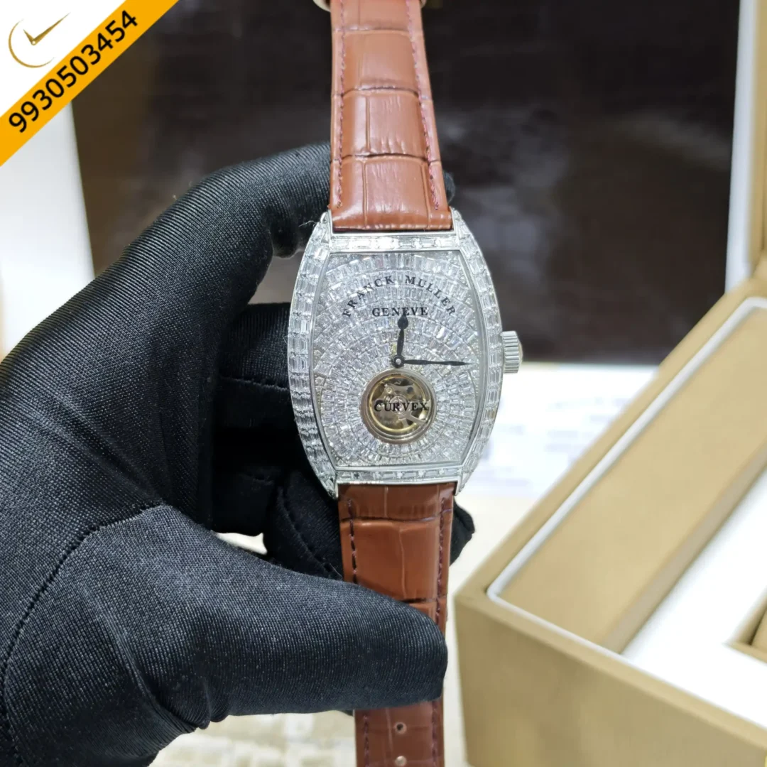 Frank Muller Grand Cintree Curvex Tourbillon White Dial Brown Leather Strap Swiss Automatic Watch