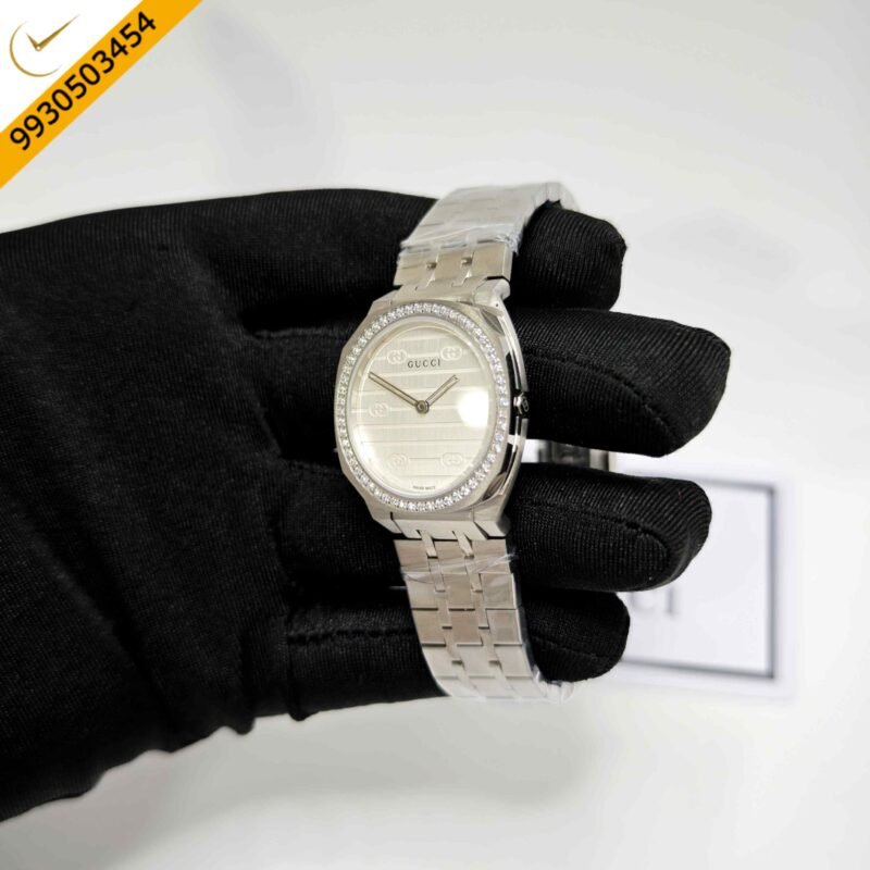 Gucci 25H White Diamond Bazel Stainless Steel Swiss Watch - Image 2