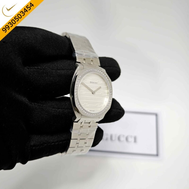 Gucci 25H White Diamond Bazel Stainless Steel Swiss Watch - Image 3