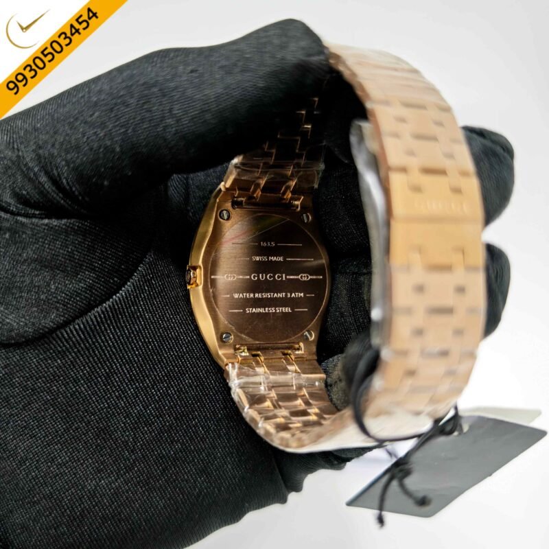 Gucci 25H Full Polished Rose Gold Pink Dial Steel Strap Swiss Quartz Watch - Image 4