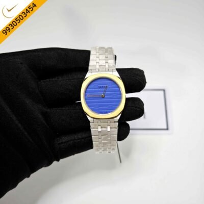 Gucci 25H Golden Bazel Blue Dial Stainless Steel Strap Swiss Quartz Watch