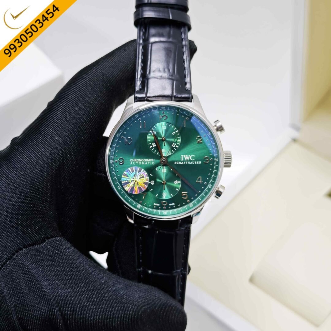 IWC Portugieser Chronograph Steel Green Dial Leather Strap Swiss Automatic Watch