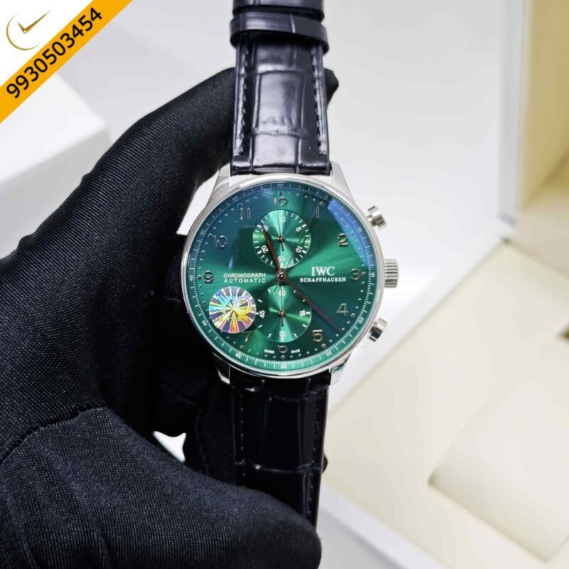IWC Portugieser Chronograph Steel Green Dial Leather Strap Swiss Automatic Watch