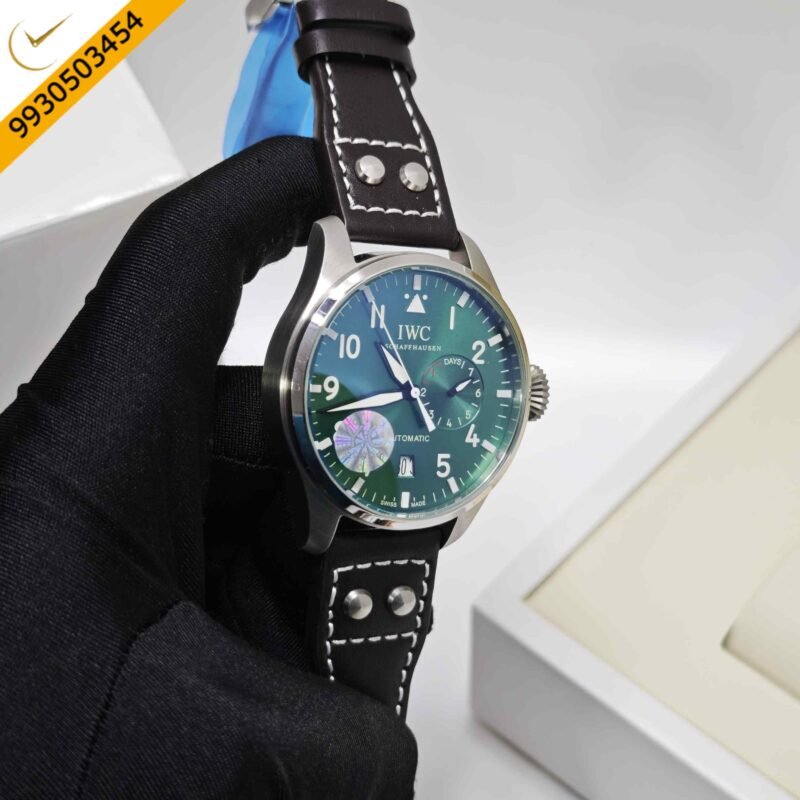 IWC Schaffhausen Big Pilot Top Gun Steel Green Dail Leather Strap Swiss Automatic Watch - Image 3