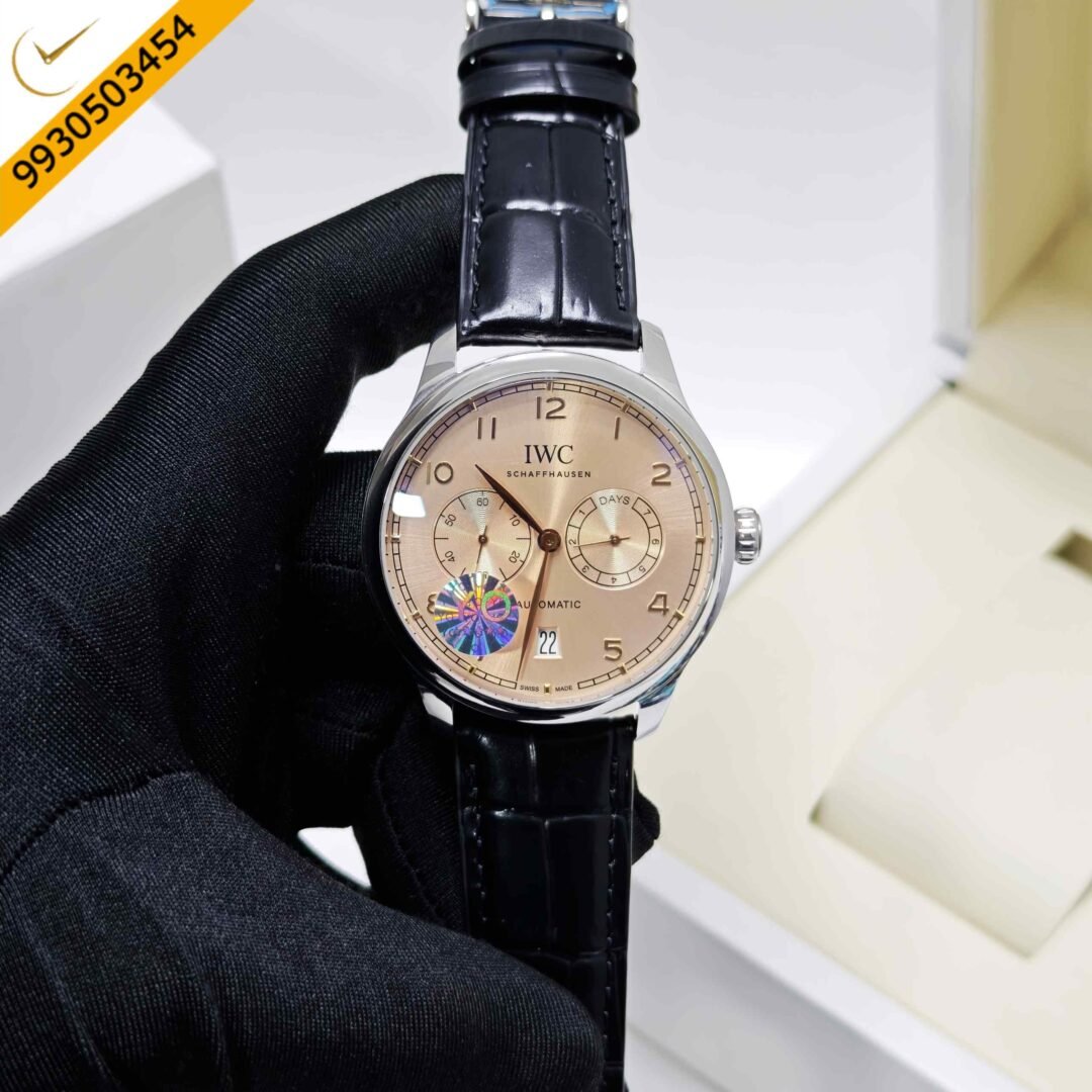 IWC Schaffhausen Portugieser Steel Beage Dial Black Leather Strap Swiss Automatic Watch