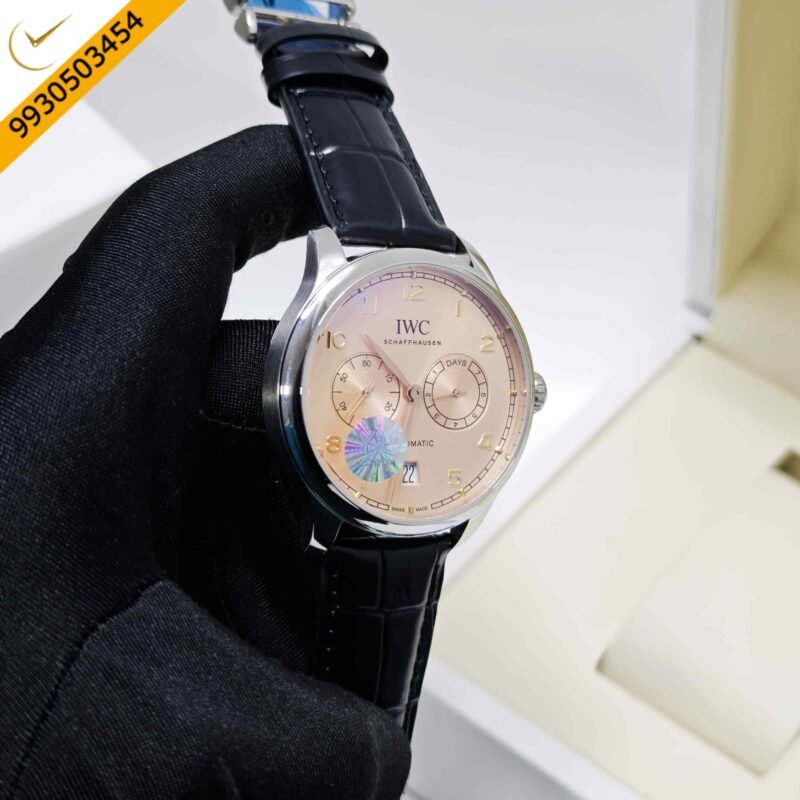 IWC Schaffhausen Portugieser Steel Beage Dial Black Leather Strap Swiss Automatic Watch - Image 3