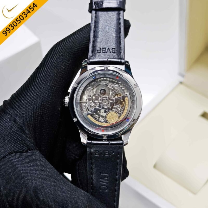 IWC Schaffhausen Portugieser Steel Beage Dial Black Leather Strap Swiss Automatic Watch - Image 4