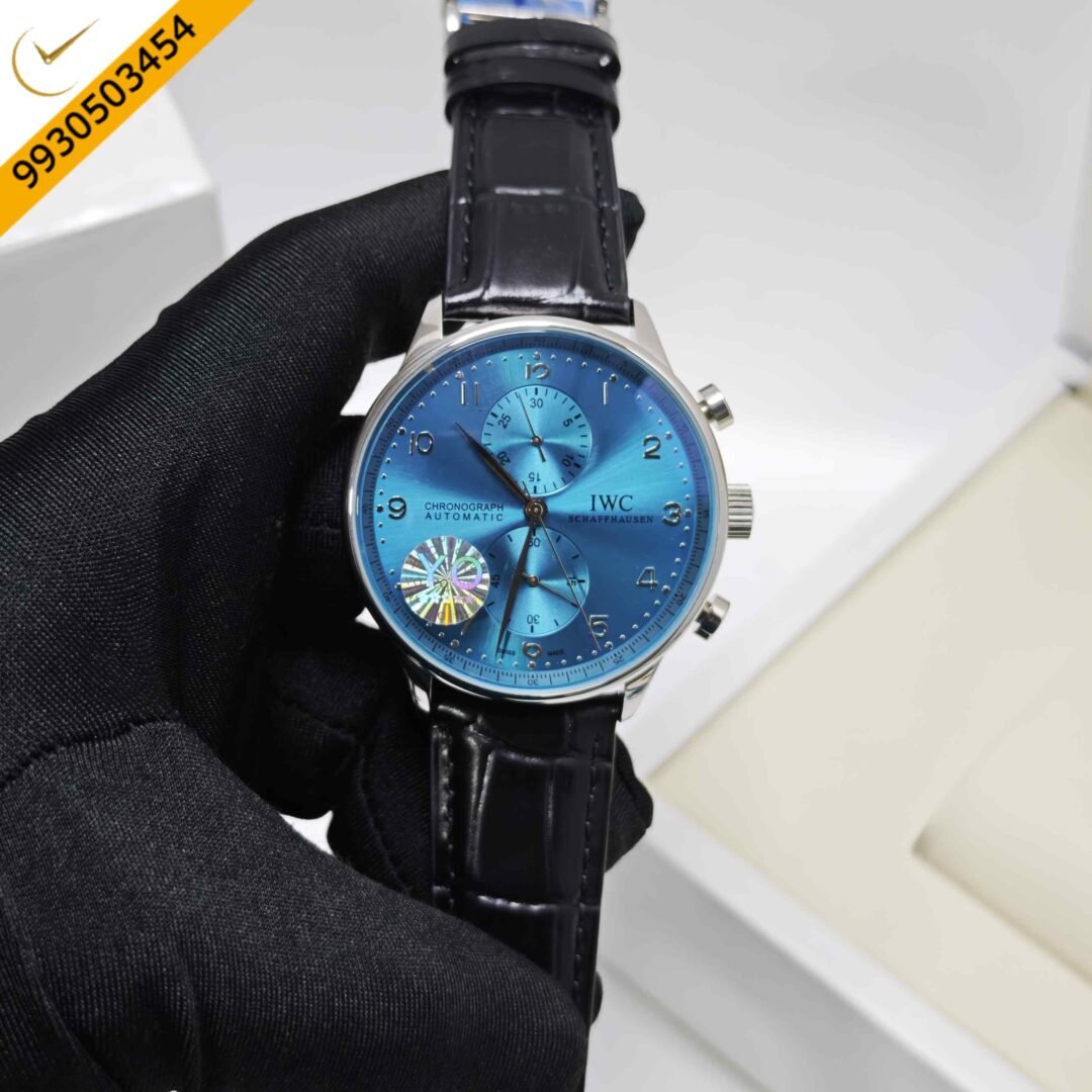 IWC Schaffhausen Portugieser Steel Blue Dial Black Leather Strap Swiss Automatic Watch