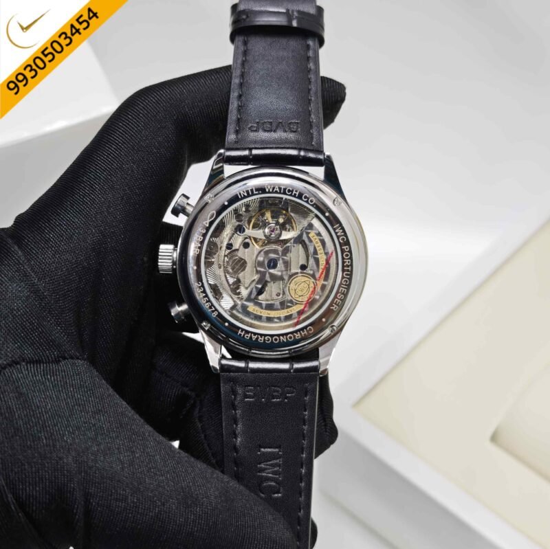 IWC Schaffhausen Portugieser Steel Blue Dial Black Leather Strap Swiss Automatic Watch - Image 4
