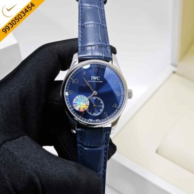 IWC Schaffhausen Portugieser Steel Blue Dial Leather Strap Swiss Automatic Watch