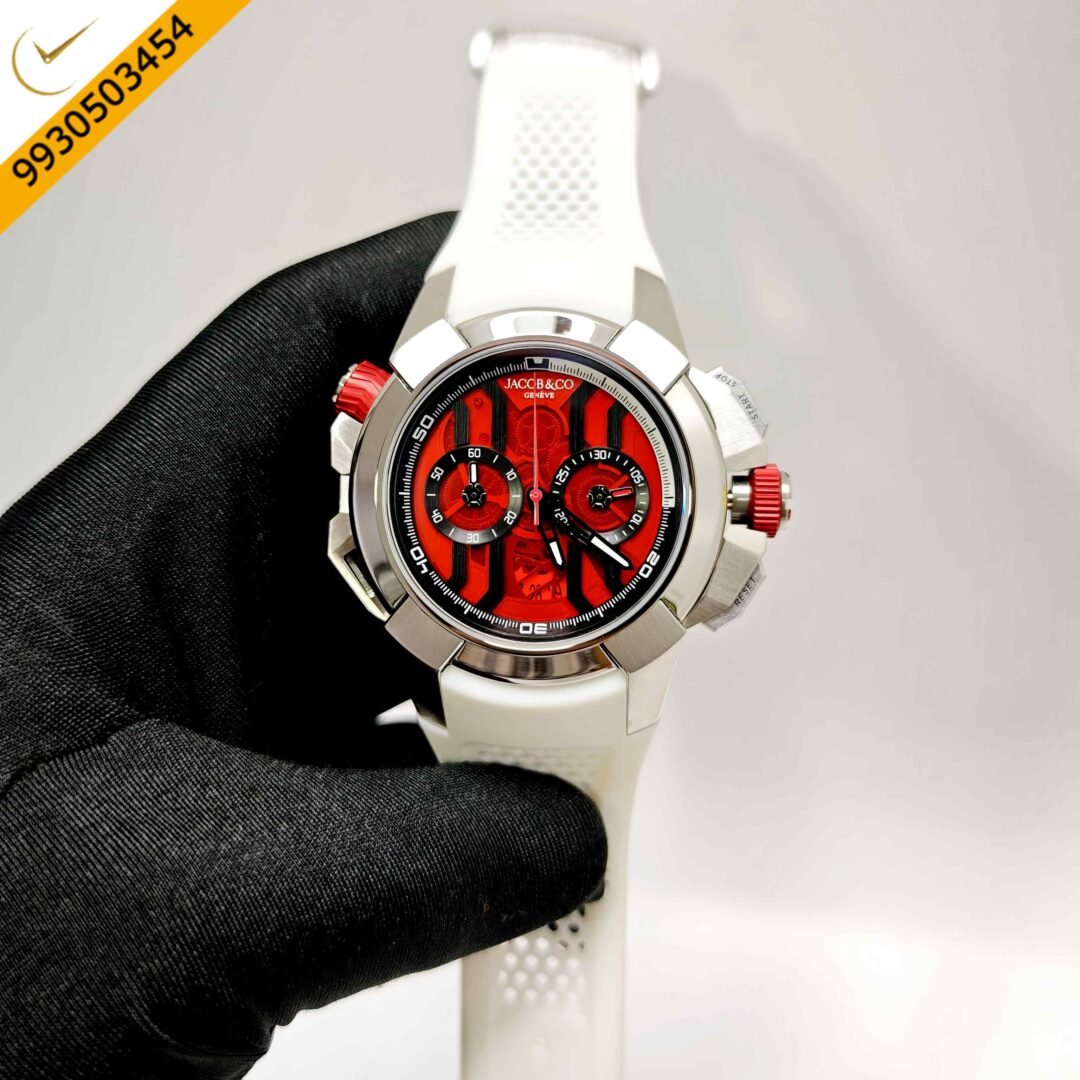 Jacob & Co Epic X Chronograph Red Dial White Rubber Strap Swiss Watch