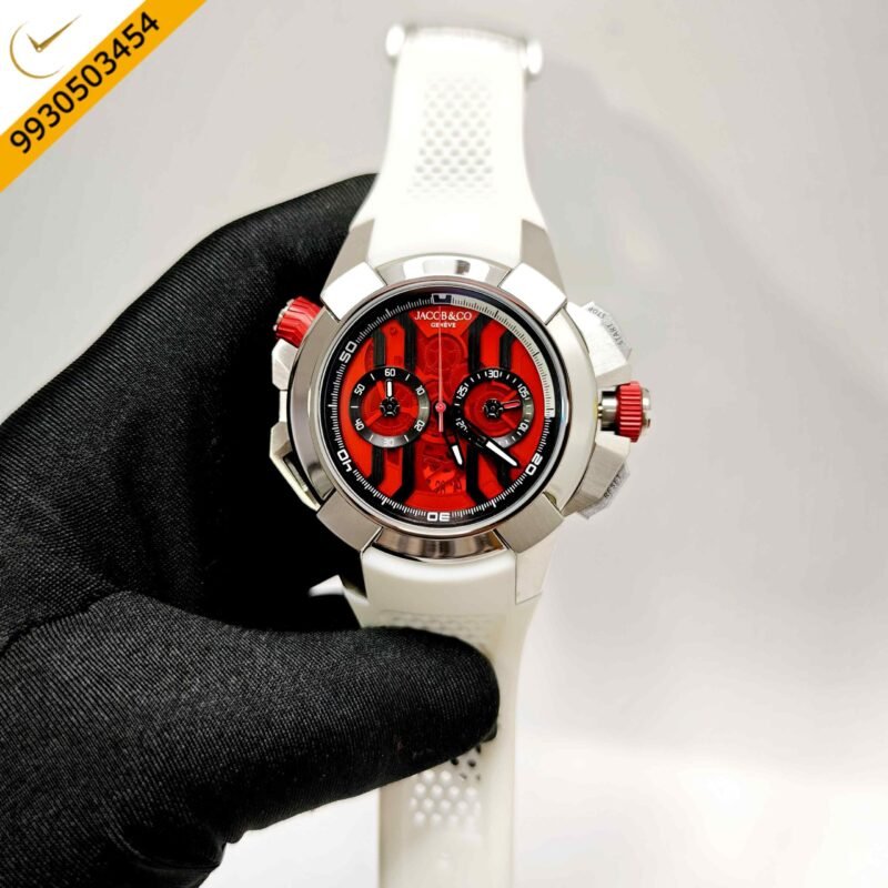 Jacob & Co Epic X Chronograph Red Dial White Rubber Strap Swiss Watch