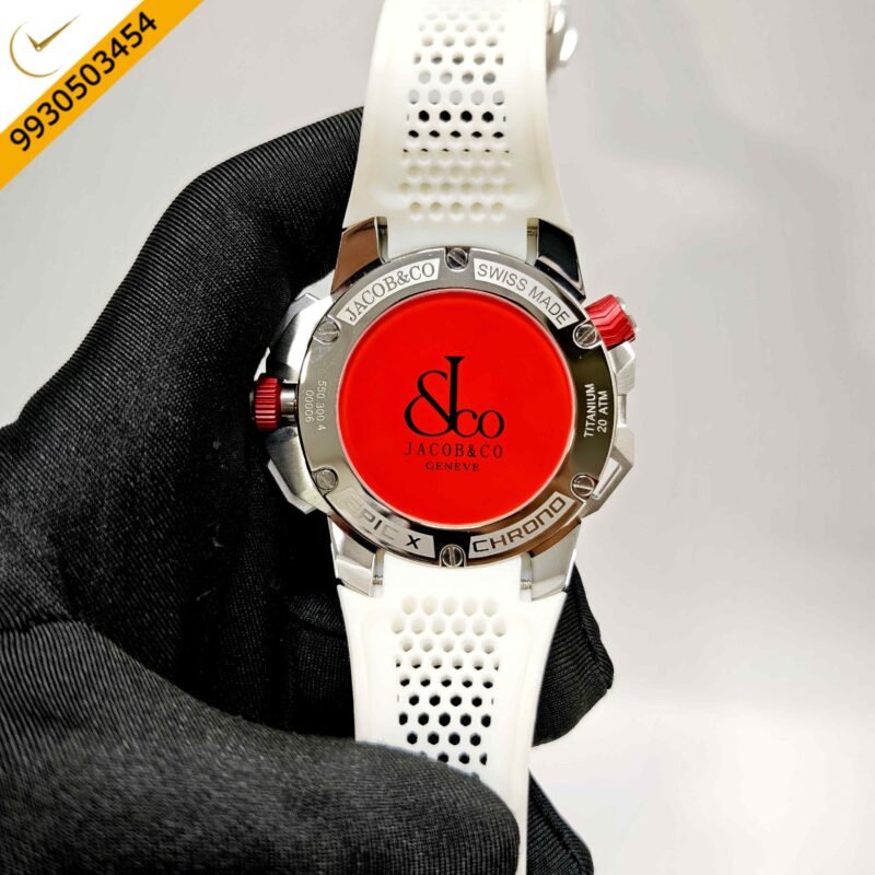 Jacob & Co Epic X Chronograph Red Dial White Rubber Strap Swiss Watch - Image 2