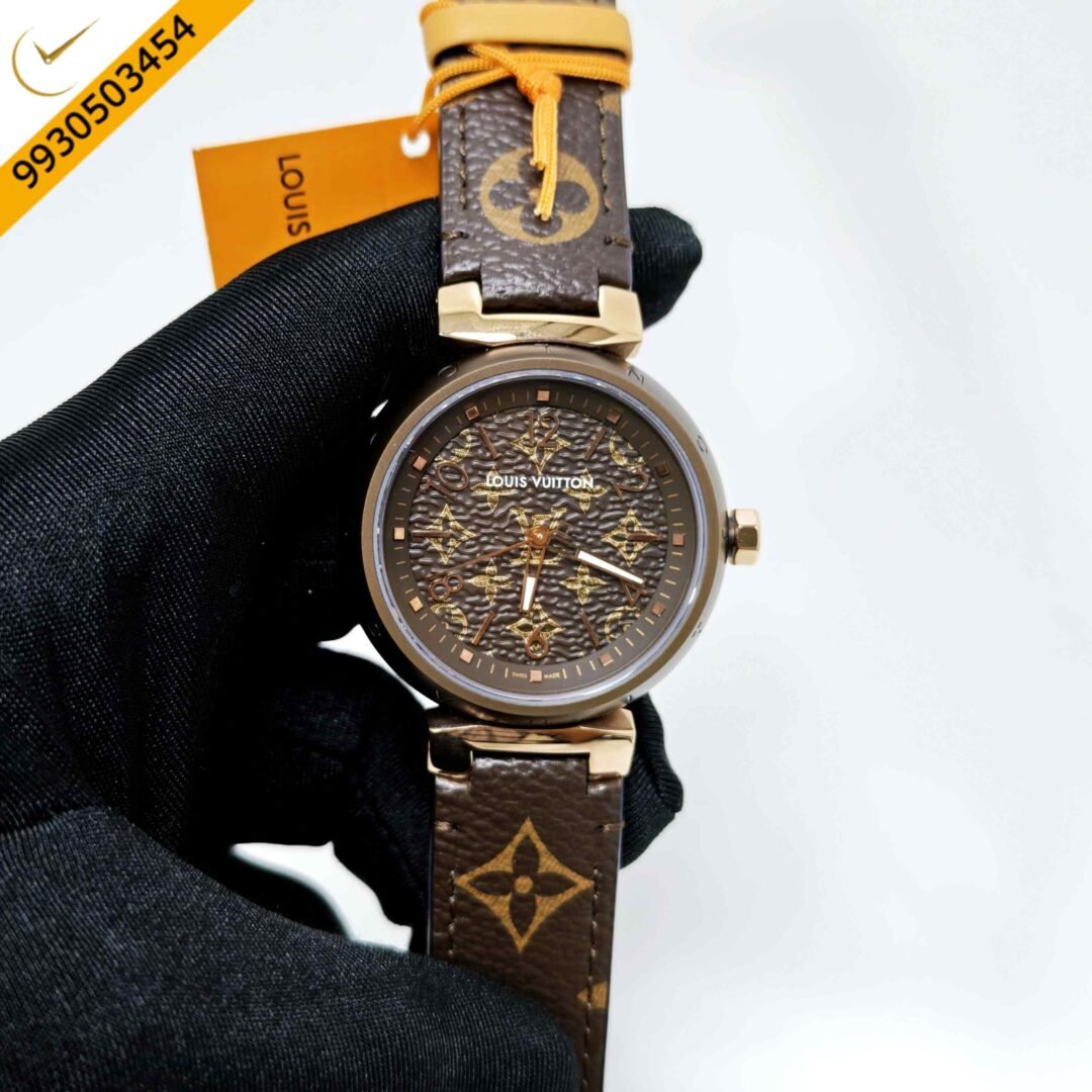 Louis Vuitton Tambour Monogram Steel Full Brown Dial Brown Leather Strap Swiss Automatic Watch