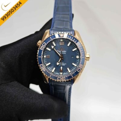 Omega Seamaster Planet Ocean Rose gold Blue Dial Blue Leather Strap Swiss Automatic Watch