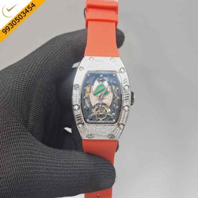 Richard Mille RM 71-01 Automatic Tourbillon Talisman Diamond Silver Red Rubber Strap Swiss Automatic Watch