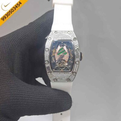 Richard Mille RM 71-01 Automatic Tourbillon Talisman Diamond Silver White Rubber Strap Swiss Automatic Watch