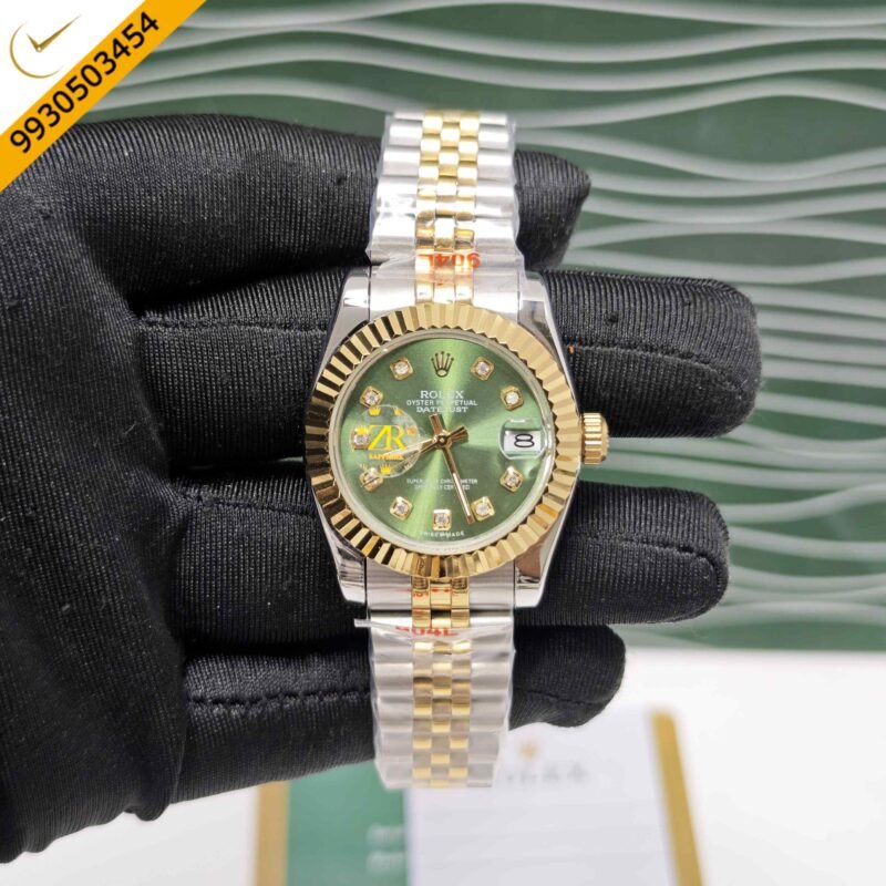 Rolex Date-Just Dual Tone Green Dial Diamond Marker Swiss Automatic Watch