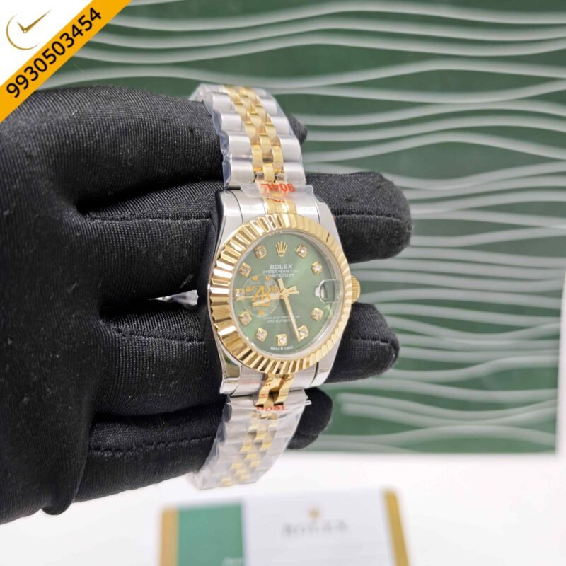 Rolex Date-Just Dual Tone Green Dial Diamond Marker Swiss Automatic Watch - Image 3