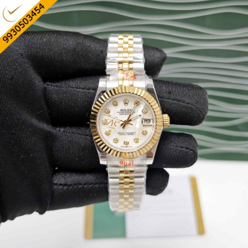 Rolex Date-Just Dual Tone White Dial Diamond Marker Swiss Automatic Watch
