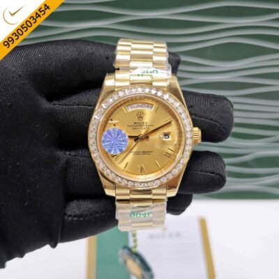 Rolex Day-Date Full Gold Diamond Bezel Roman Marker Golden Dial Swiss Automatic Watch