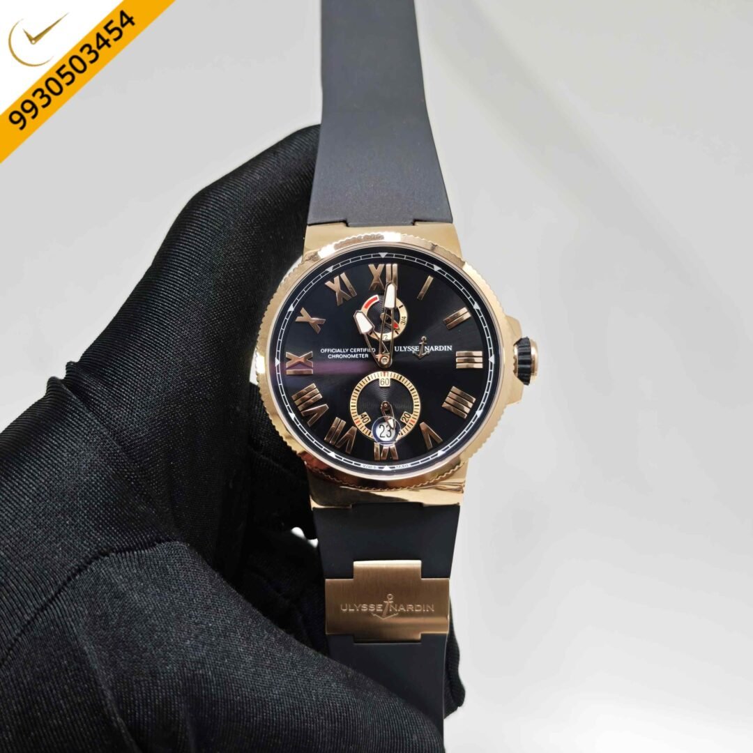 Ulysse Nardin Marine Chronometer Rose Gold Black Dial Black Rubber Strap Swiss Automatic Watch